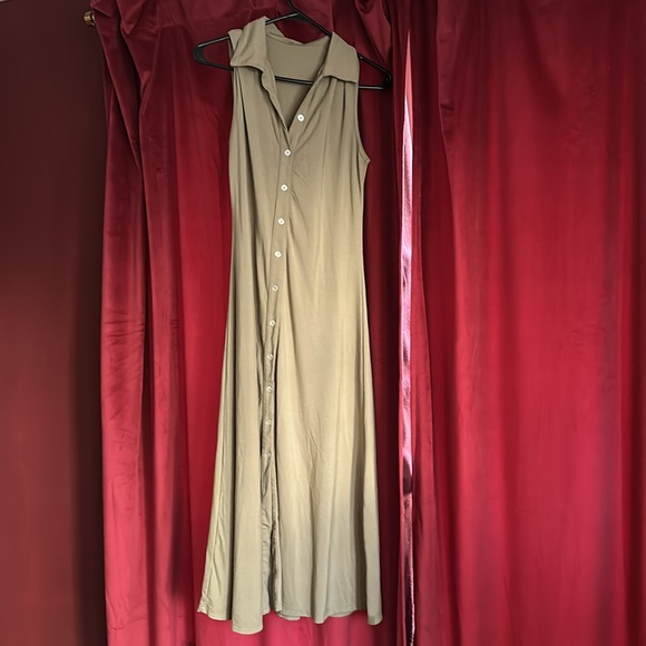OGL Collar Button Down Tank Mockneck Tucks Midi Dress - Picture 3 of 5